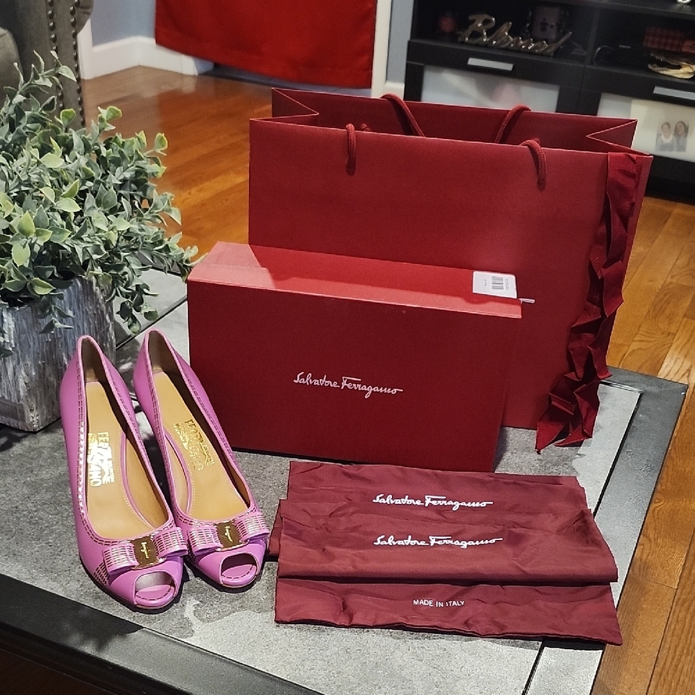Salvatore Ferragamo Fuchsia Peep Toe Heels